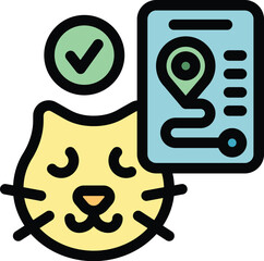 Poster - This vector illustration shows a cat tracking app on a phone screen, with an approved location marked on a map