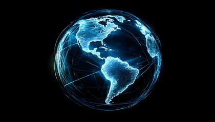 Poster - A digital representation of a glowing Earth, showcasing illuminated continents and a network of connections across the globe.