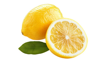 Wall Mural -  lemon with leaf, on transparent background 