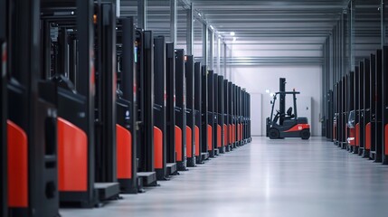 Poster - Empty Warehouse with Forklifts in Aisles