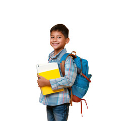 student with backpack and books