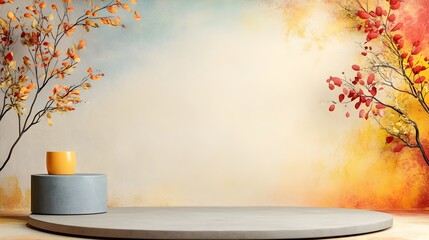 Wall Mural - Sleek product podium showcased in a muted earthy toned 3D studio room with minimal floor and wall design