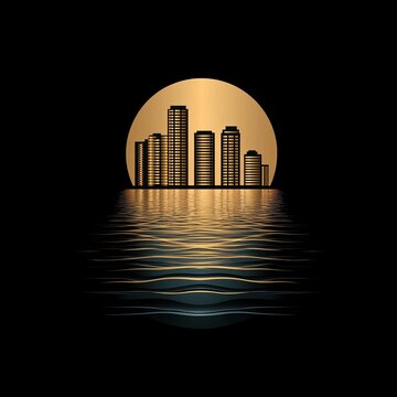 building real estate with moon logo gold colors on black background