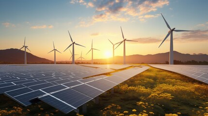 Wall Mural - solar cell in solar farm, alternative energy and sustainable energy, photovoltaic, pure energy renew