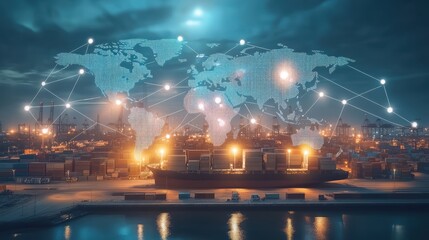Wall Mural - logistics international delivery concept, world map with logistic network distribution on background