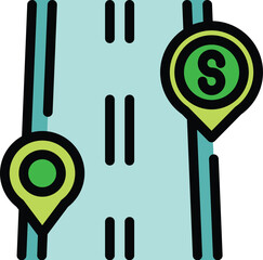 Poster - Concept of road to wealth, earning money and business success with a map and pin pointer showing money