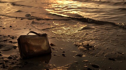 Wall Mural - a purse left out on the beach at first light