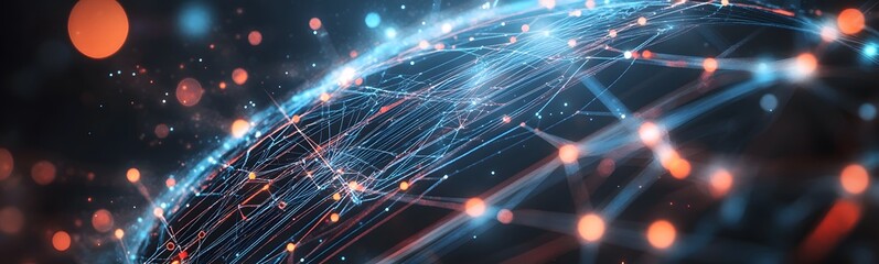 Aufkleber - A vibrant visualization of interconnected data points creating a dynamic representation of a digital network or global connectivity.