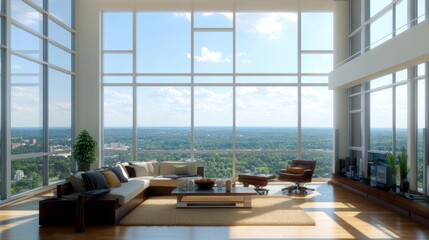 Aufkleber - Modern Living Room with Panoramic City View