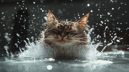 Poster - Cat Splashing in Water, Playful Moment Captured