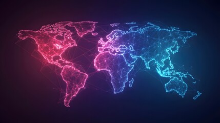 Leinwandbilder - A colorful digital map of the world displaying interconnected lines representing global connectivity.