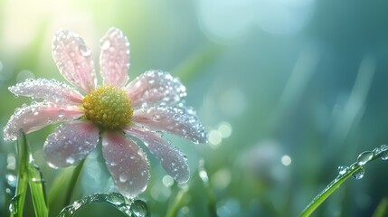 Aufkleber - Delicate Flower with Water Droplets in Soft Light
