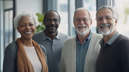 Poster - Smiling Group of Senior Friends in Modern Space