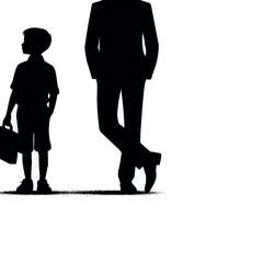 Poster - Vector Standing with a Child by the Side Silhouette in White Background