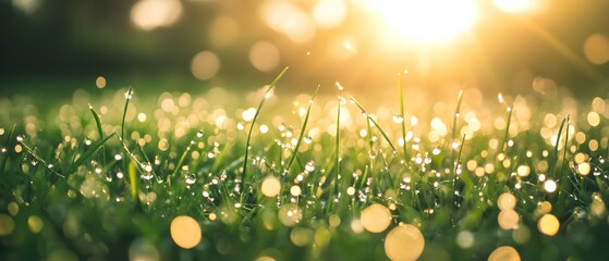 Aufkleber - Morning Dew Drops on Fresh Green Grass