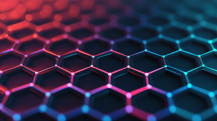 Aufkleber - Glowing hexagonal grid pattern in 3D with vibrant colors and depth
