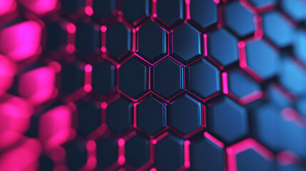 Poster - Glowing hexagonal grid in 3D with vibrant colors and depth