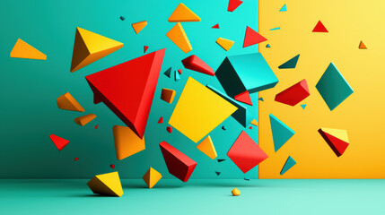 Poster - Vibrant geometric shapes in dynamic motion create energetic scene
