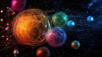 Aufkleber - Intricate 3D geometric spheres with vibrant colors and dynamic lines