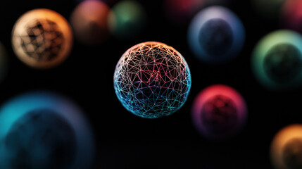 Aufkleber - Intricate 3D geometric spheres with vibrant colors and overlapping lines