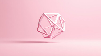 Poster - soft pastel gradient polyhedron floating in pink background