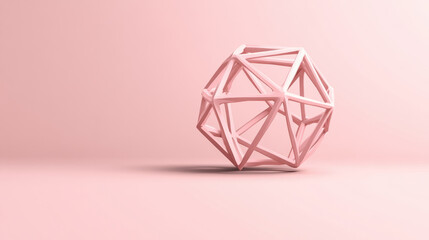 Poster - Soft pastel polyhedron with geometric design on pink background