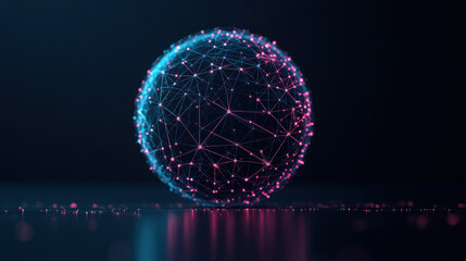 Poster - Spherical 3D grid with interconnected points and lines, glowing in vibrant colors