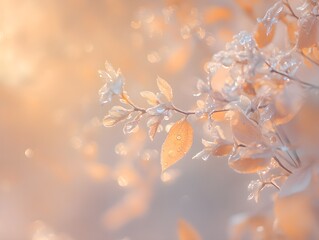 Poster - Delicate Leaves with Droplets of Water in Soft Light