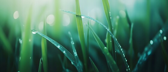 Aufkleber - Dew Drops on Fresh Green Grass Blades