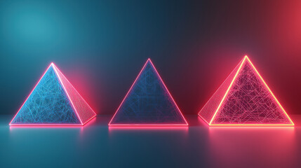 Aufkleber - Symmetrical 3D pyramids with glowing wireframe designs create stunning visual