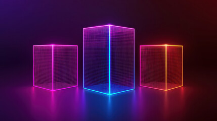 Aufkleber - Vibrant wireframe cubes glowing in neon colors create stunning visual effect