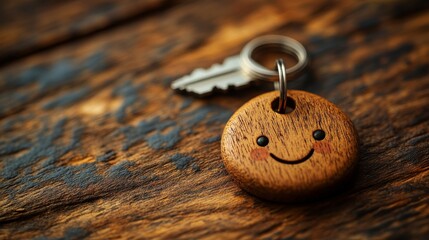 Poster - House key and house Keychain on brown background
