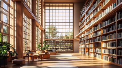 Poster - Modern Library Interior with Abundant Natural Light