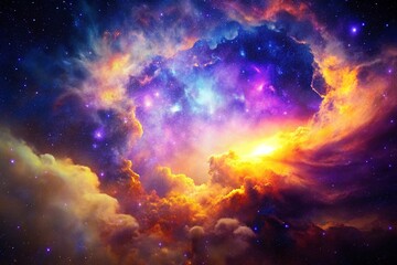 purple gas nebulae in space and sparkling stars