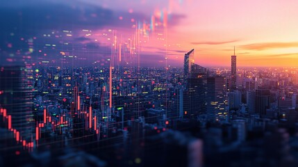 Poster - Urban Skyline at Dusk with Data Visualization Elements