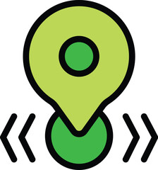 Poster - cartoonish green location pin bouncing to help find position