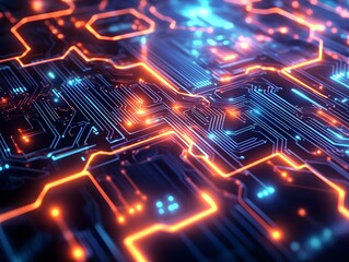Poster - Futuristic circuit board with glowing pathways, symbolizing technology and connectivity.