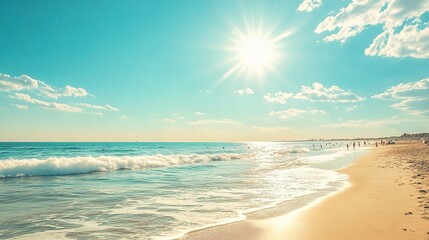 Canvas Print - Bright Sunny Beach with Gentle Waves and Blue Sky