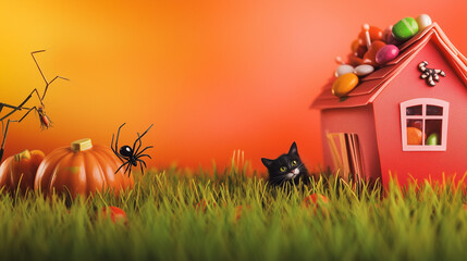 halloween background with pumpkin and house