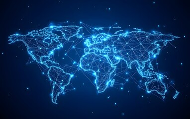 Leinwandbilder - A glowing, digital map showcasing a network of connections across the globe against a dark background, symbolizing connectivity and technology.