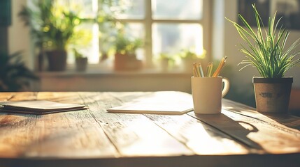 Poster - Serene Workspace with Natural Light and Green Plants