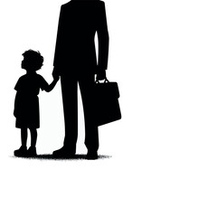 Poster - Vector Standing with a Child by the Side Silhouette in White Background