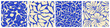 © Dedraw Studio - Abstract blue flower art seamless pattern set. Trendy contemporary floral nature shape background illustration. Natural organic plant leaves artwork wallpaper print collection. Vintage spring texture.