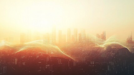 Poster - Abstract Cityscape with Sunrise and Light Patterns