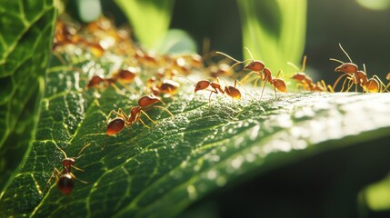 Poster - Close-up of Ants Crawling on Green Leaf