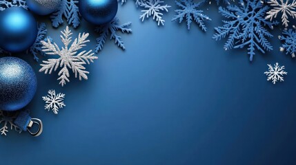 Wall Mural - blue christmas background with snowflakes and christmas balls. copy space backgrounds