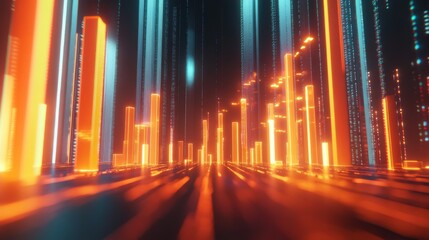 Poster - Futuristic Abstract Neon Cityscape with Data Lines
