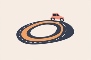 Poster - A small, simple car navigates a curving road, illustrating the journey of travel and adventure on smooth terrain. Generative AI