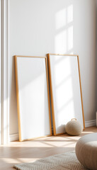 Two wooden frames illuminated by sunlight, creating a warm and inviting atmosphere.