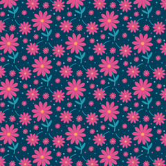 Wall Mural - botanical seamless pattern, vector illustration hand drawn style, doodle flowers background, minimal